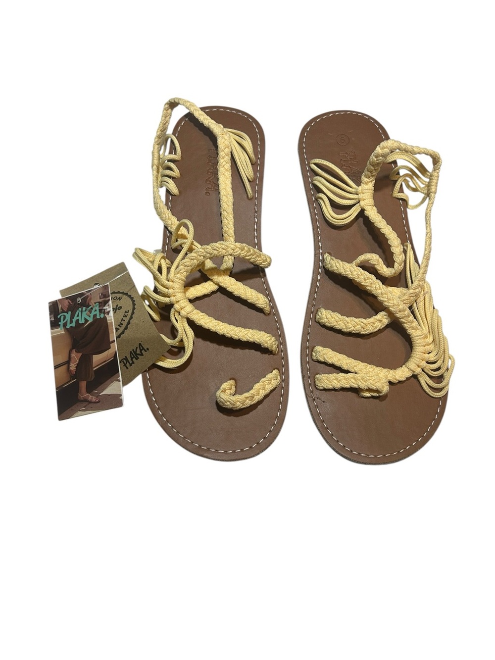 Plaka Braided Rope Sandals Cream Boho Strappy Flat Sandals Women’s Size 9 NWT